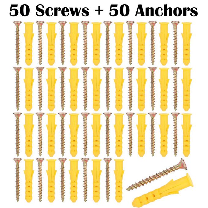 50 Set 8x36 Screws Plastic Expander Anchors Plugs Drywall Anchor Kit, 50 Pieces Plastic Expander Anchor for Screws and Galvanized Fillers for Drywall, Hollow Wall, Concrete Ceiling Tiles